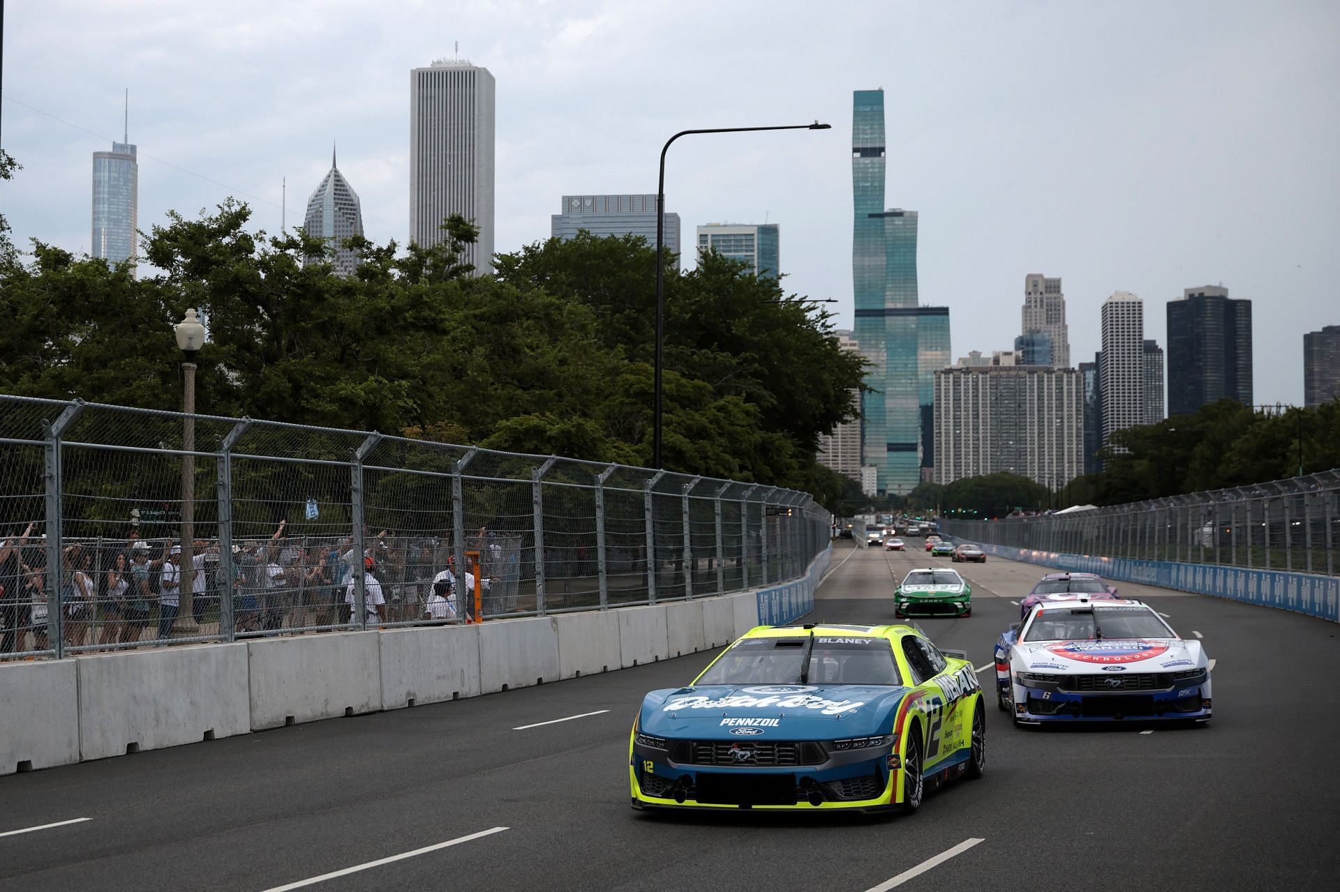 Ryan Blaney (12) and Brad Keselowski (6) during the NASCAR Cup Series Grant Park 165 at Chicago Street Course. Source: Getty